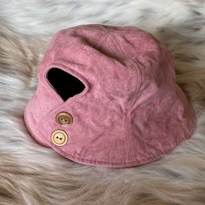 Pink bucket hat faux suede